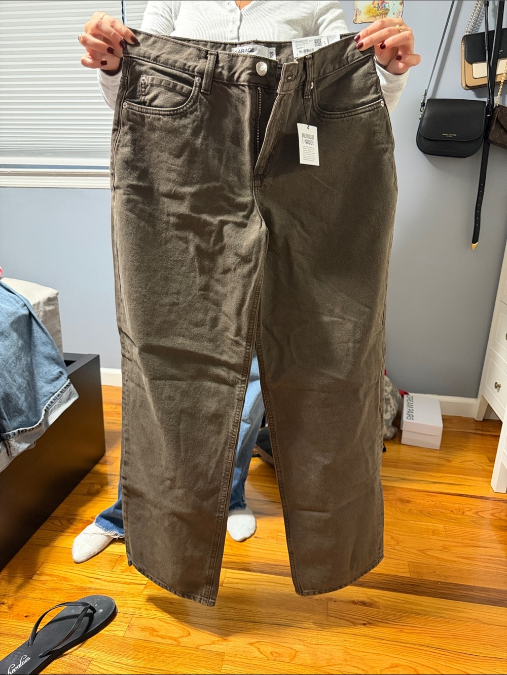 Garage Olive Green High-Rise Wide Leg Jeans